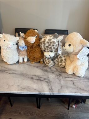 Plush Animal Lot of 5 Llama Giraffe Lamb Alpaca Stuffed Animals